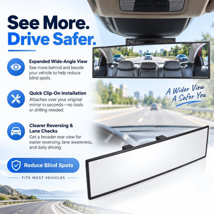 12-Inch Clip-On Panoramic Rear-View Mirror