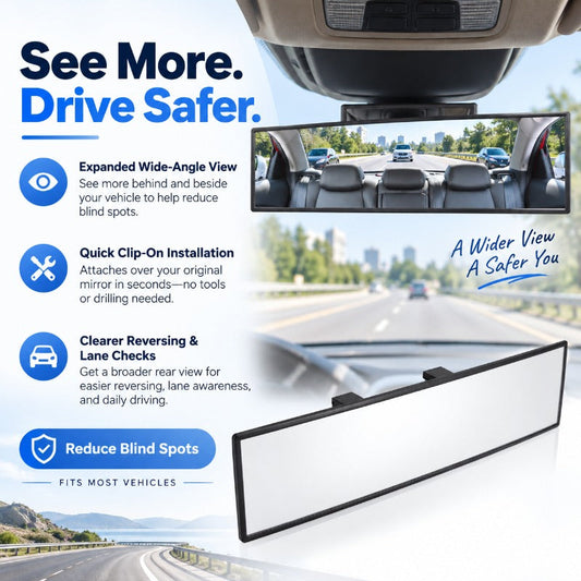 12-Inch Clip-On Panoramic Rear-View Mirror