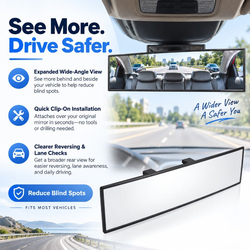 12-Inch Clip-On Panoramic Rear-View Mirror