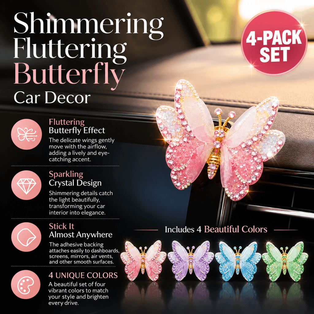 Fluttering Crystal Butterfly Car Decor