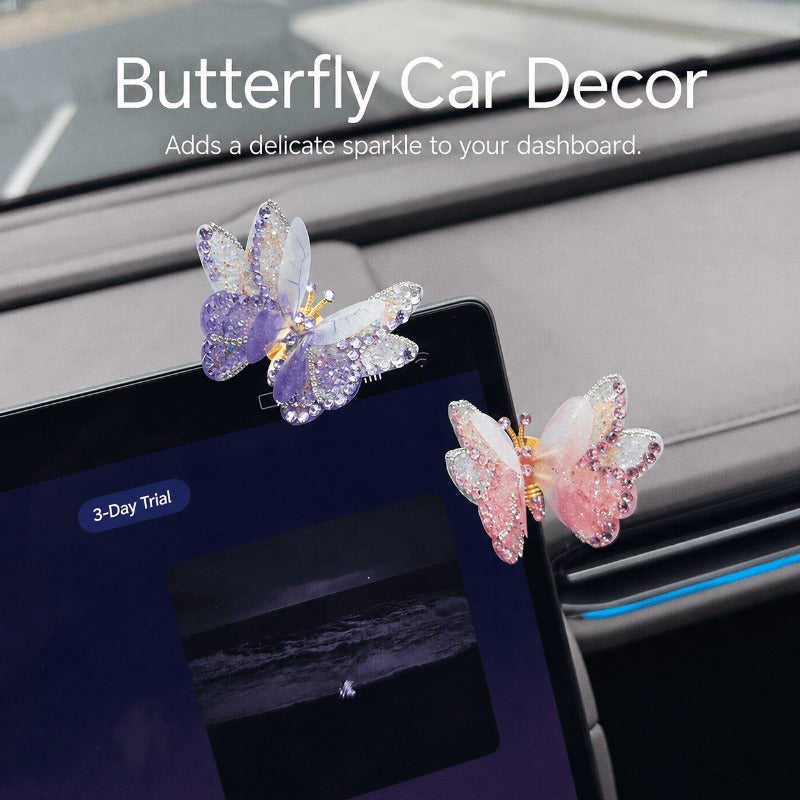 Fluttering Crystal Butterfly Car Decor