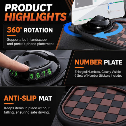 Woyuosn Multifunction Car Mat with Phone Holder Hidden Number Plate